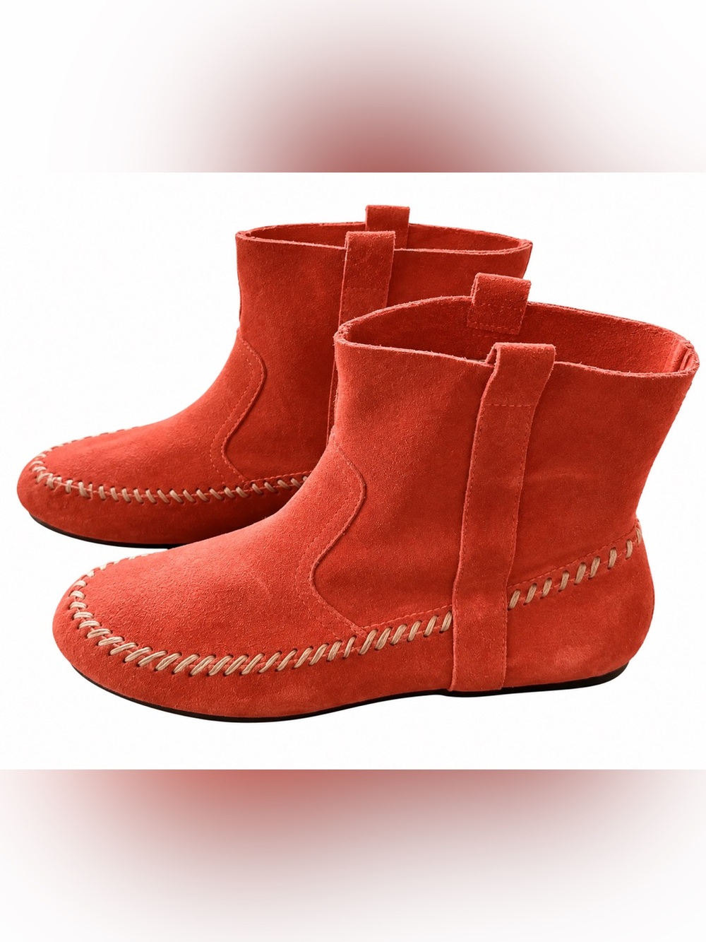 Latigo Coral Suede Moccasin Ankle Boots Whipstitch 9.5M
